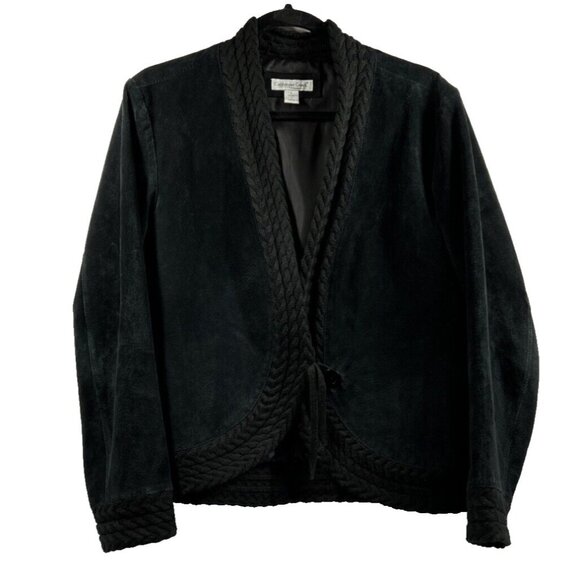 Coldwater Creek Jackets & Blazers - Coldwater Creek Womens Suede Knit Trim Jacket Size Large Solid Black Long Sleeve